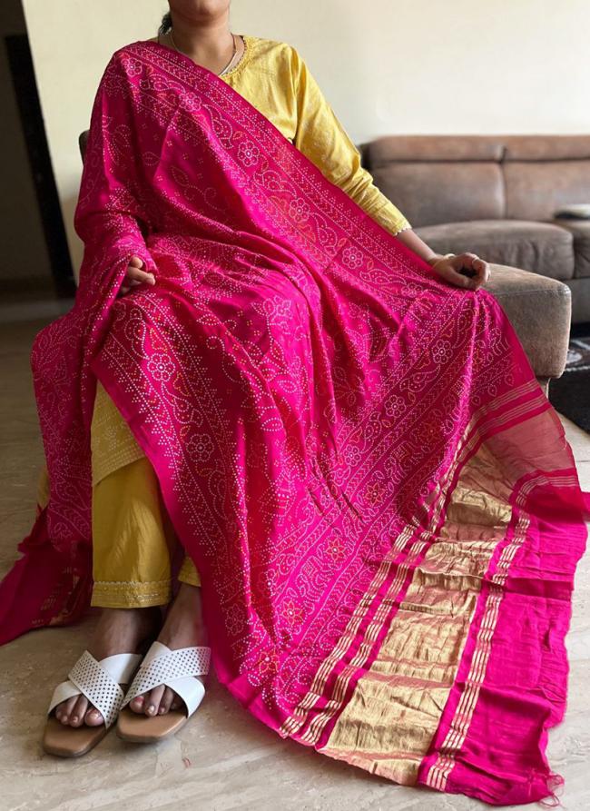 Silk Hot Pink Traditional Wear Printed Dupatta